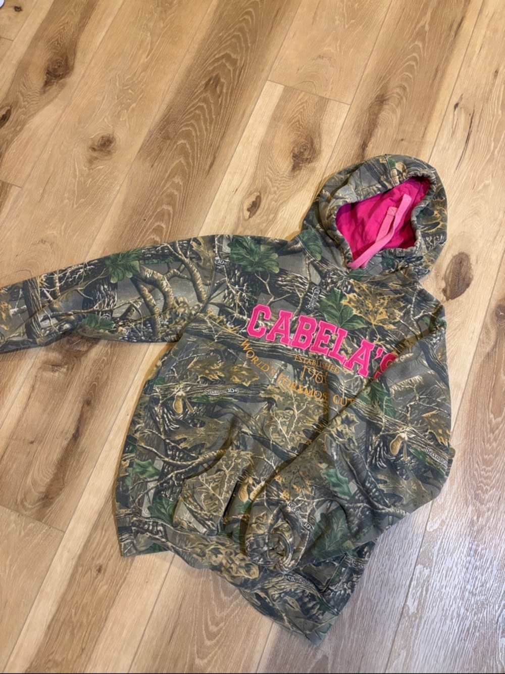 Cabela's Girls' Green Camo Hoodie with Pink Lining